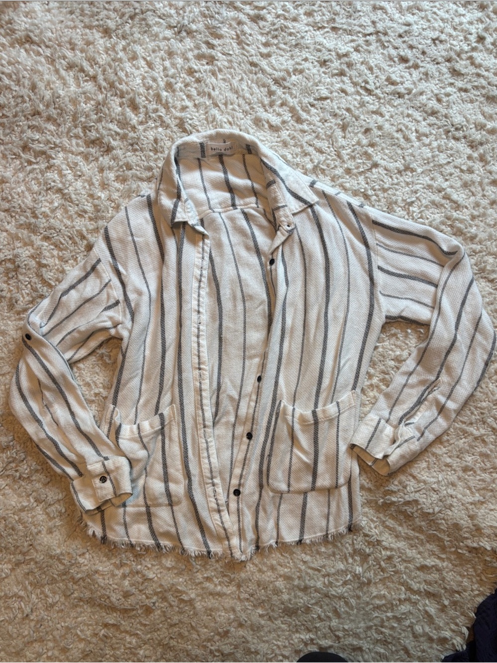 Bella Dahl Cream Shirt with Gray Vertical Stripes